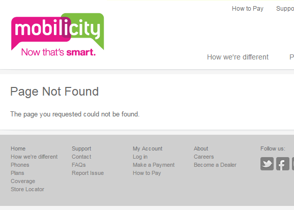 Mobilicity page not found