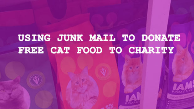 Using junk mail coupons to donate cat food to charity