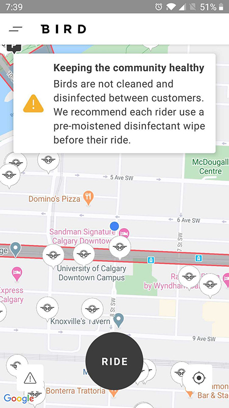 Bird Scooters Map in Calgary
