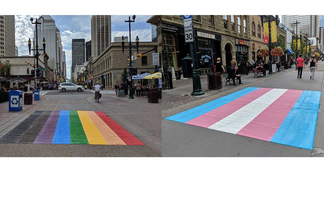 Rainbow Flag Crosswalk on Stephen Avenue in Calgary