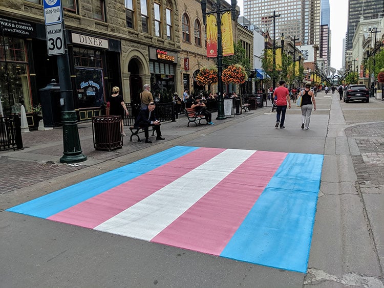 Transfender Flag Crosswalk on Stephen Avenue in Calgary
