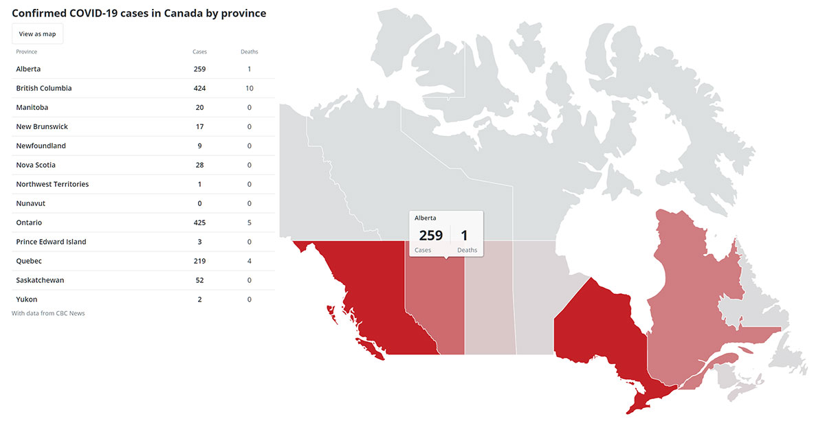 Resource Guide COVID-19 Coronavirus in Calgary CBC infection map