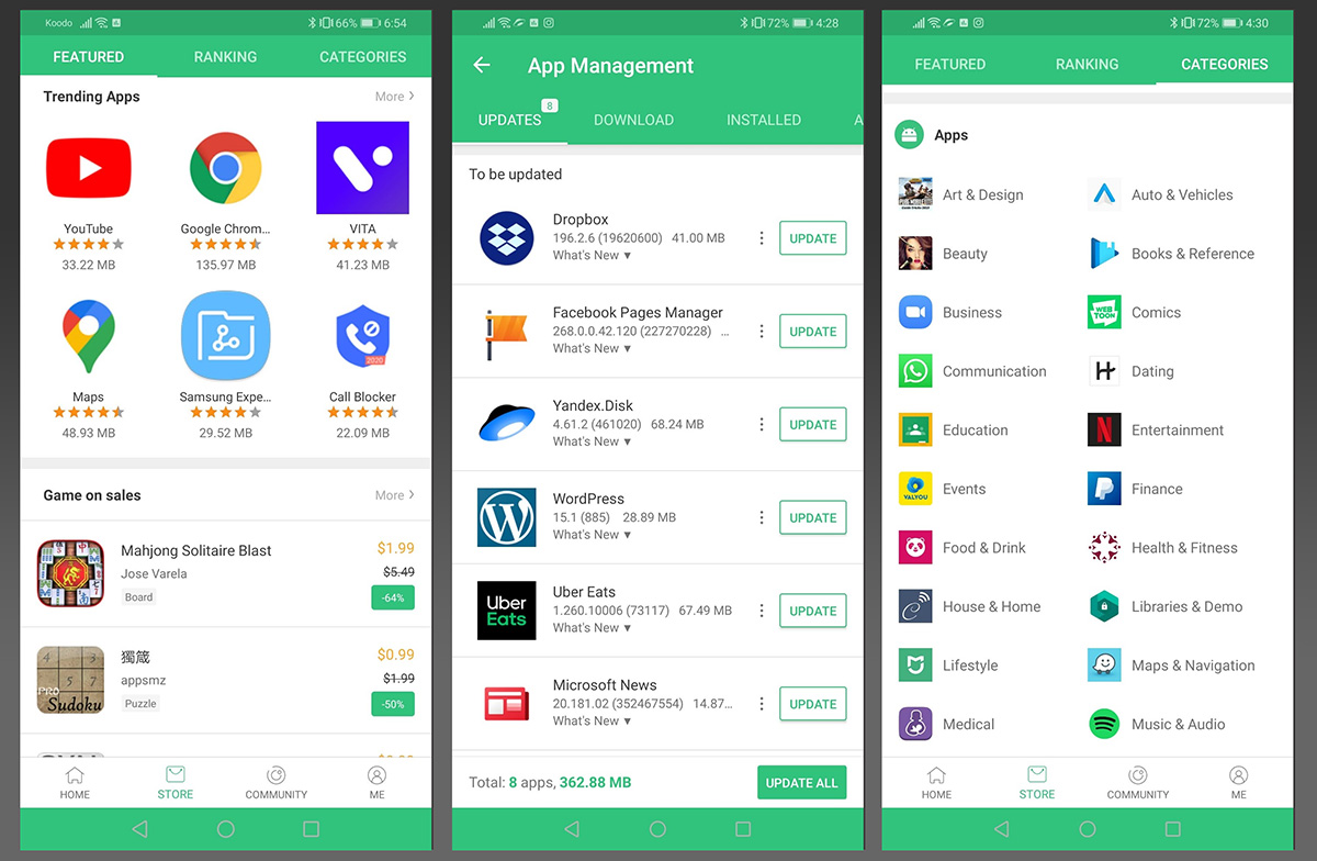 APKPure app aggregator store, an alternative app store for Android devices such as the Huawei Mate 30 Pro, and Huawei P40 Pro