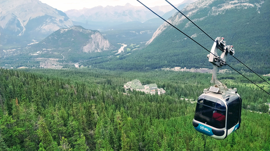 A Banff Gondola Cable Car Overlooking The Town Of Banff