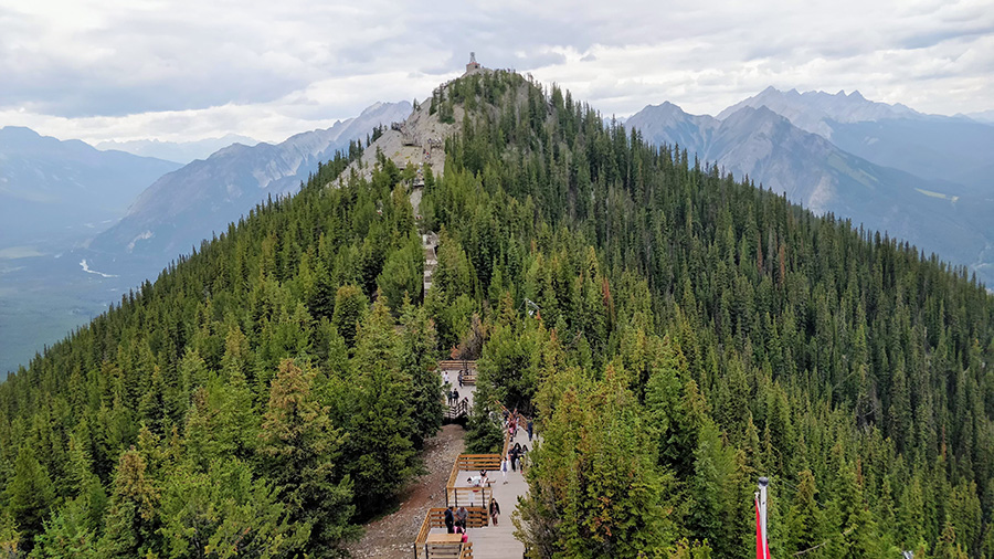 Guide To The Banff Gondola View of Sulphur Mountain range and Sanson's Peak and The skywalk boardwalk